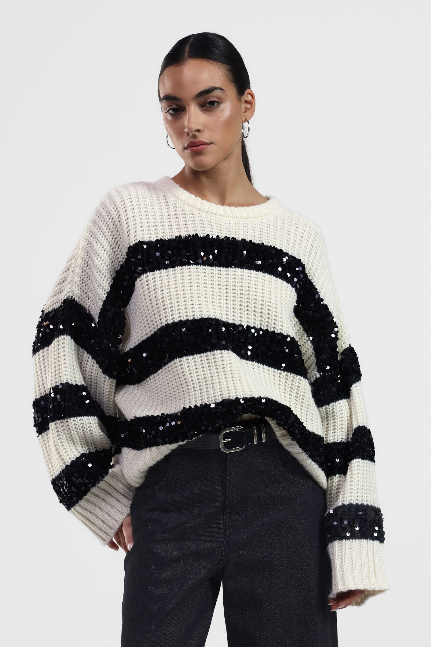 Maglione a righe con paillettes brillanti