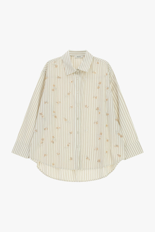 Camicia oversize a righe con ricami floreali