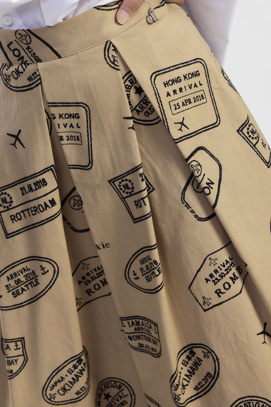 Gonna midi vita alta stampa passaporto