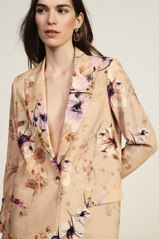 Blazer a stampa floreale con chiusura monopetto