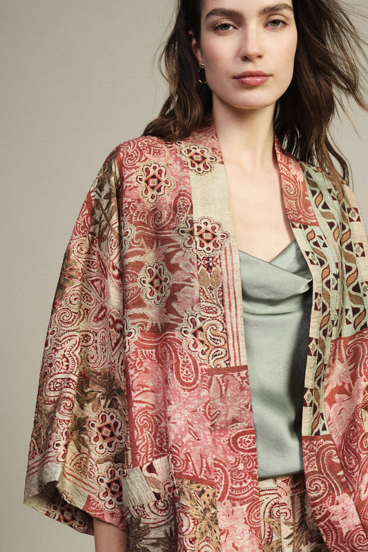 Duster coat a fantasia patchwork con manica ampia