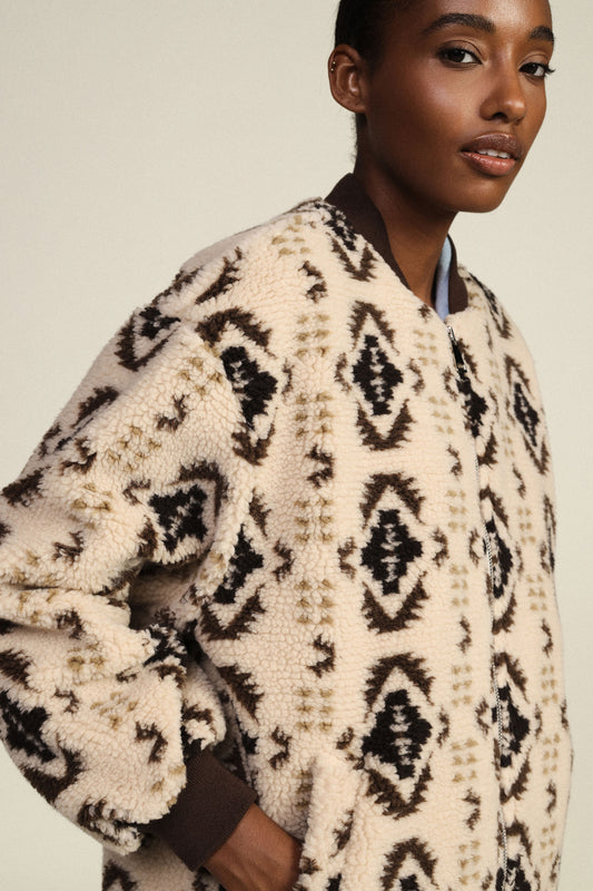 Bomber con zip e motivo geometrico stampato