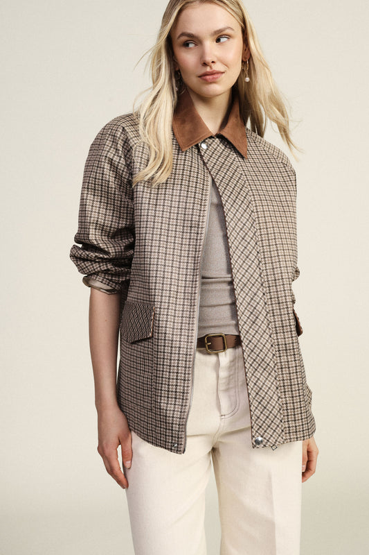 Giacca camicia con zip collo a contrasto