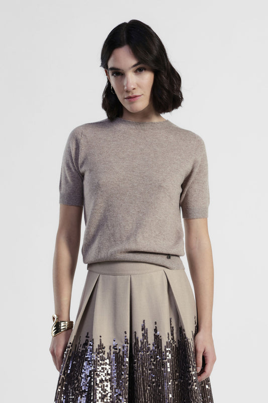 Maglione girocollo maniche corte tinta unita