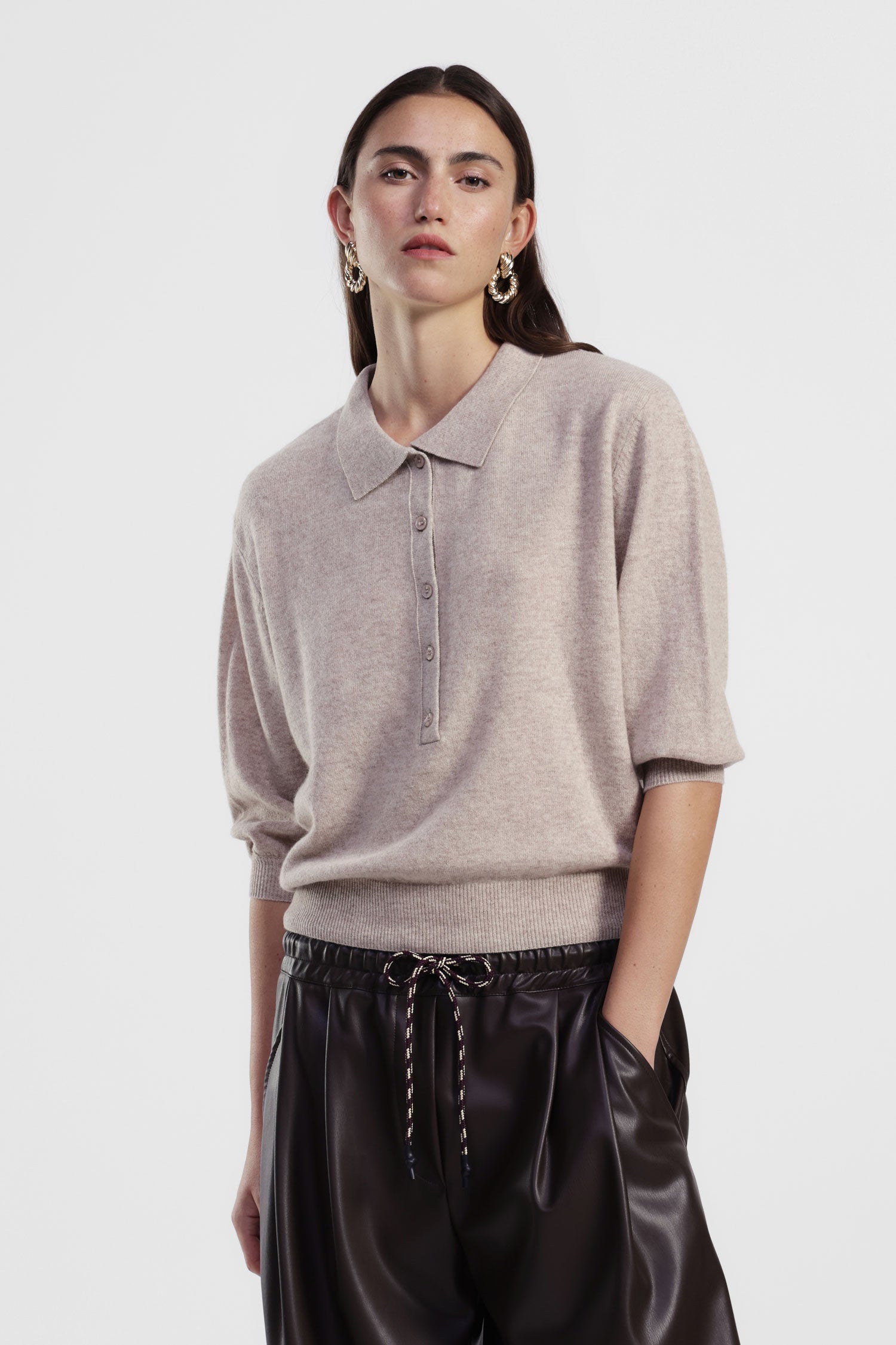 Maglione pullover collo polo manica 3/4