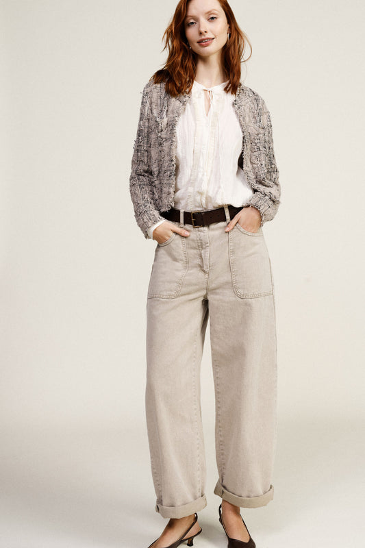 Pantaloni palazzo a vita alta con tasche applicate