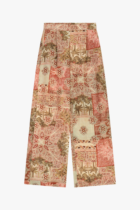 Pantaloni palazzo stampa patchwork a gamba larga