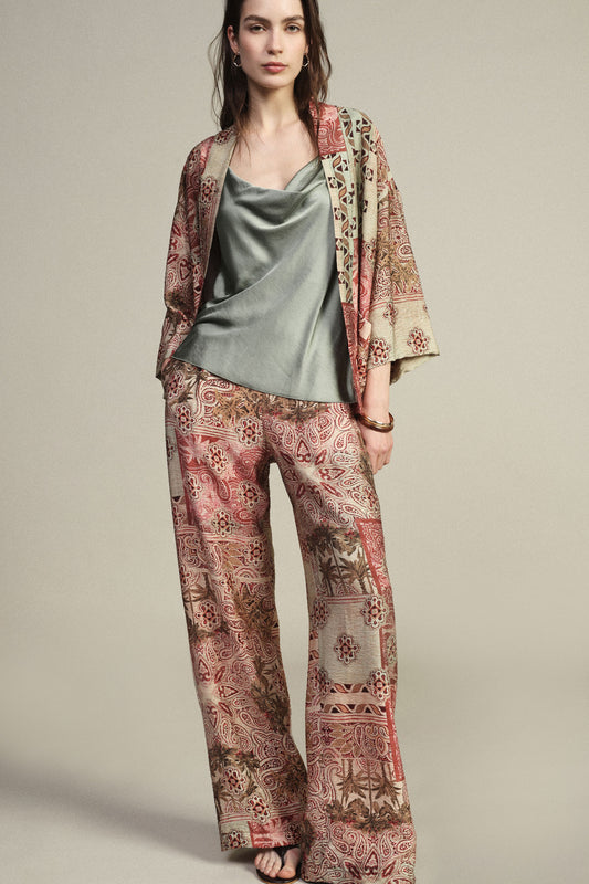 Pantaloni palazzo stampa patchwork a gamba larga