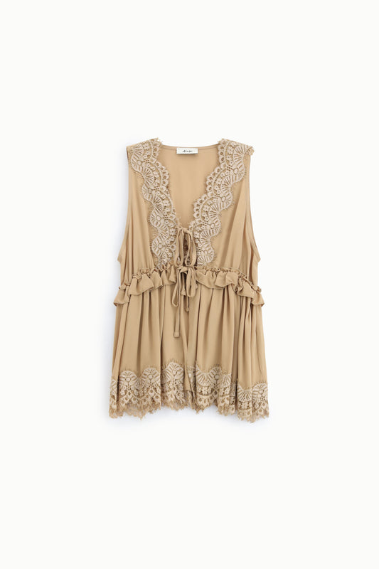 Top senza maniche con pizzo e scollo a v
