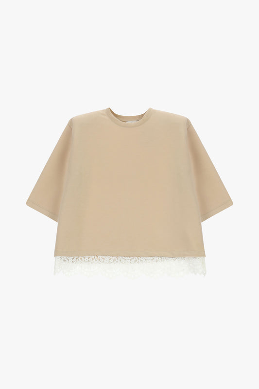 T-shirt maniche corte con bordo in pizzo