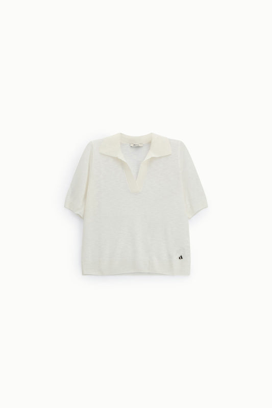 Maglione manica corta con scollo a v e colletto