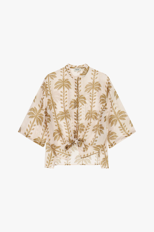Camicia crop con stampa palme e nodo frontale