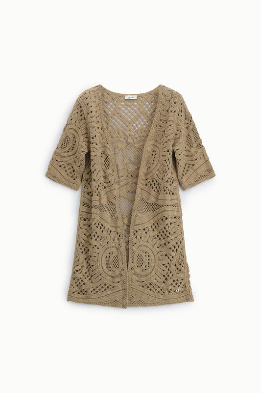 Cardigan traforato con maniche corte e motivo geometrico