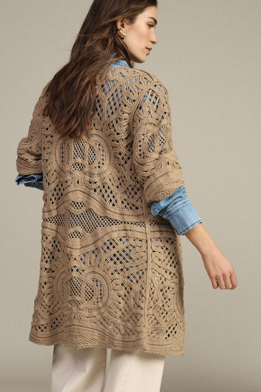 Cardigan traforato con maniche corte e motivo geometrico