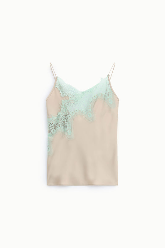 Top spalline sottili con inserto di pizzo asimmetrico