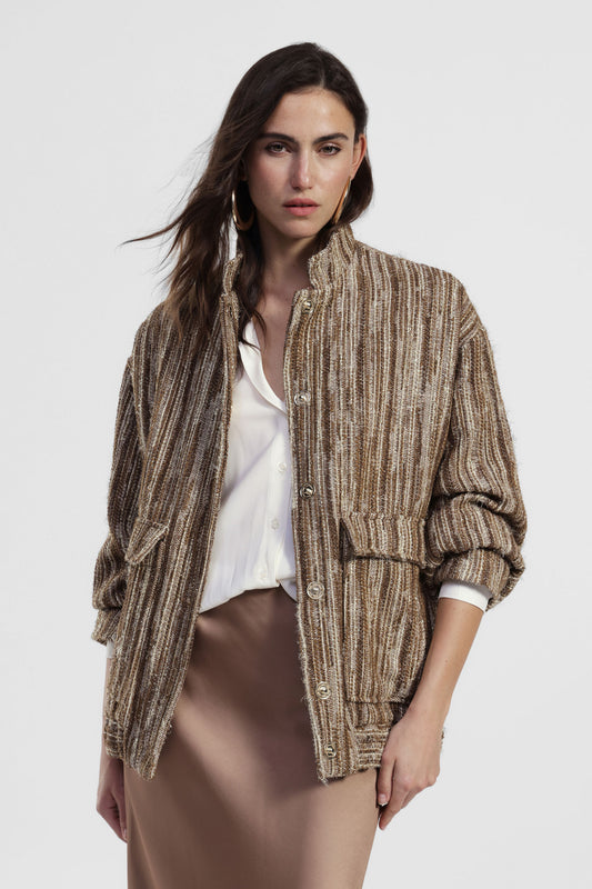 Bomber a righe con tasche frontali e bottoni