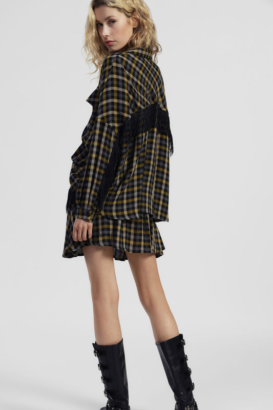 Gonna corta a quadri con frange