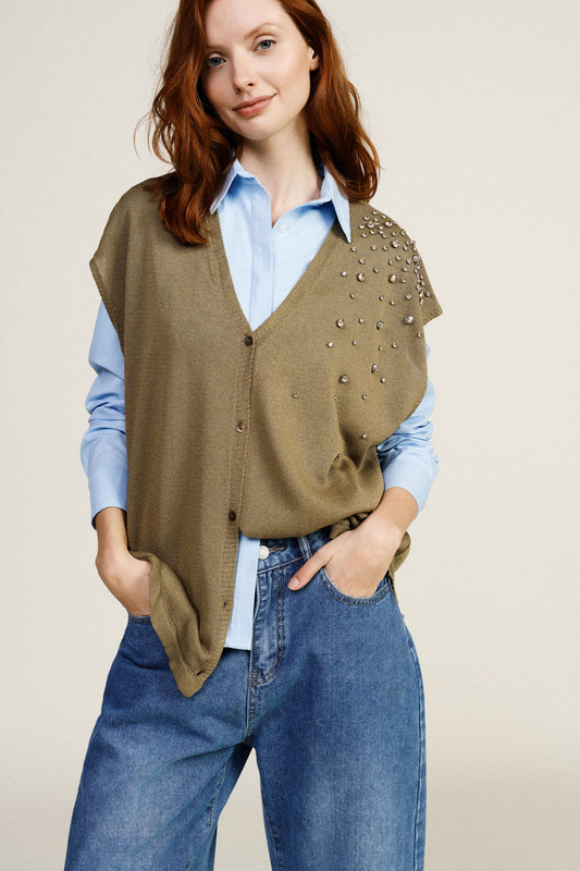 Gilet con bottoni e decorazioni a perle