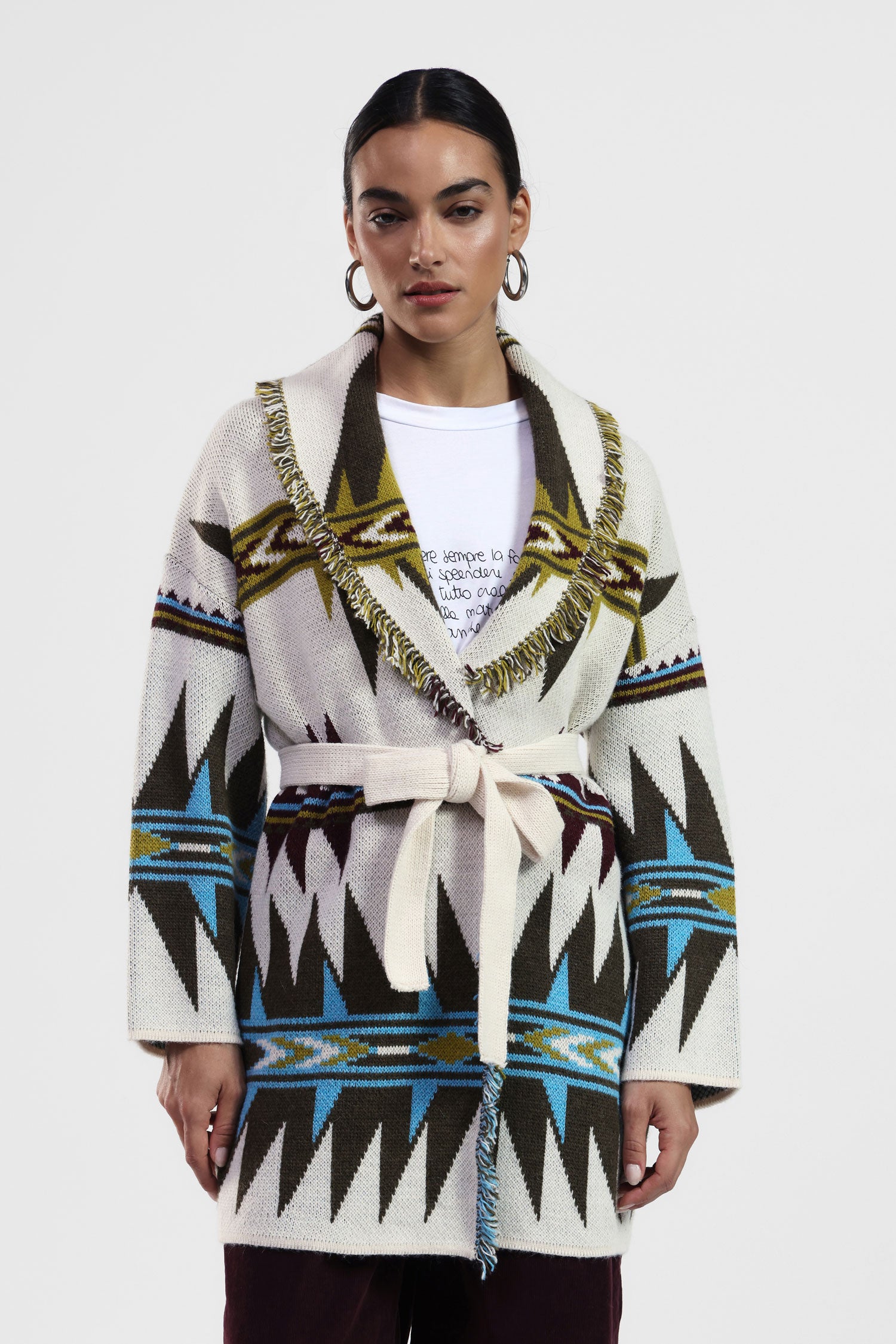 Cardigan stampato con cintura