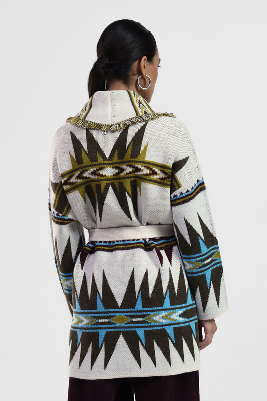 Cardigan stampato con cintura