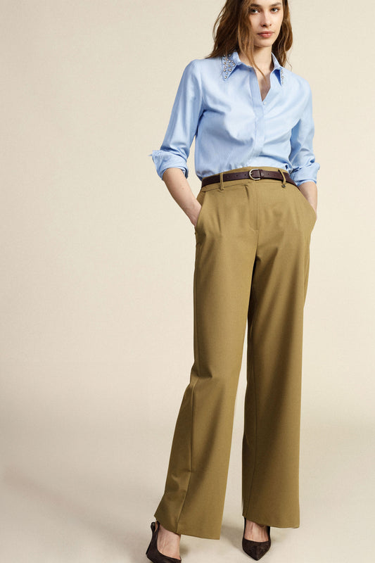 Pantaloni palazzo a vita alta con pinces