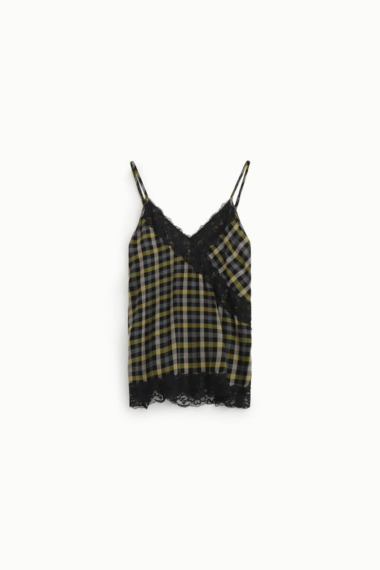 Top a quadri con spalline sottili e pizzo