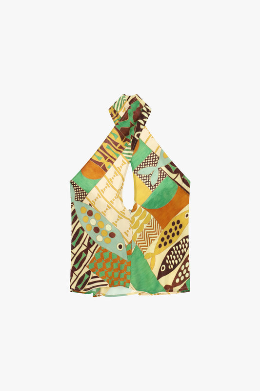 Top incrociato stampa grafica patchwork fantasia