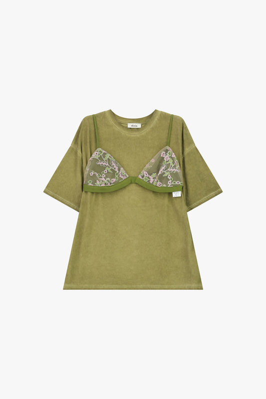 T-shirt girocollo con applicazione ricamo floreale