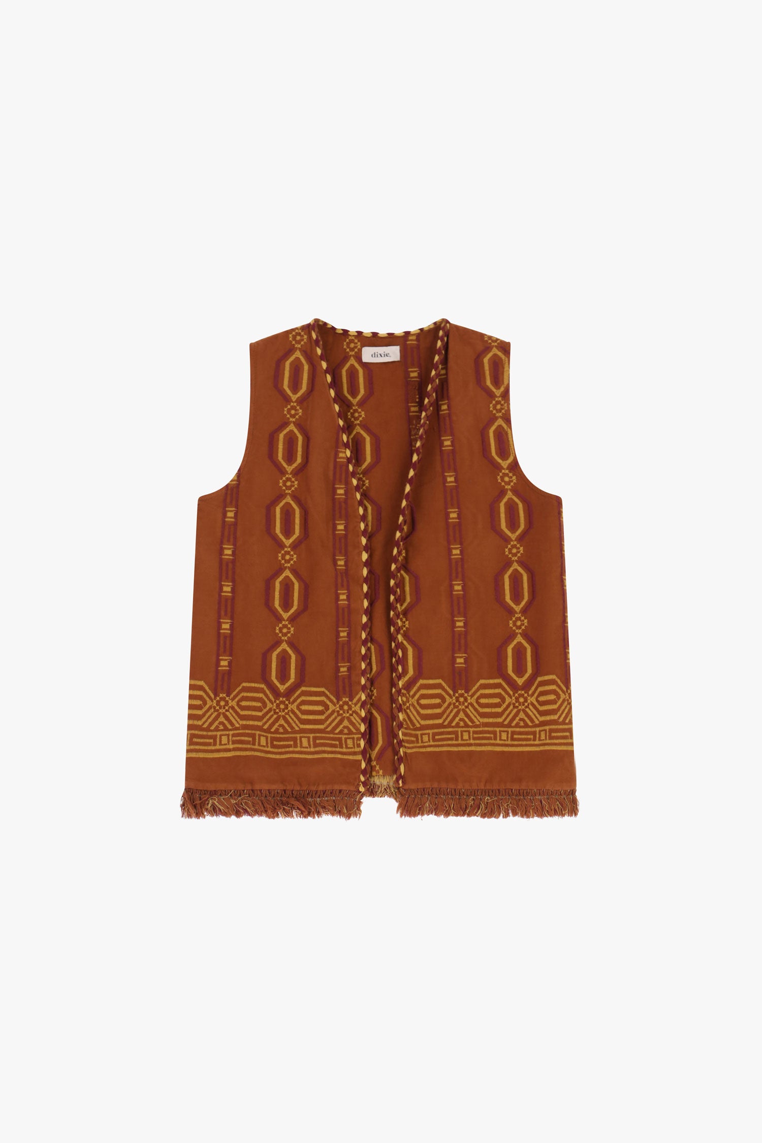 Gilet fantasia geometrica con frange