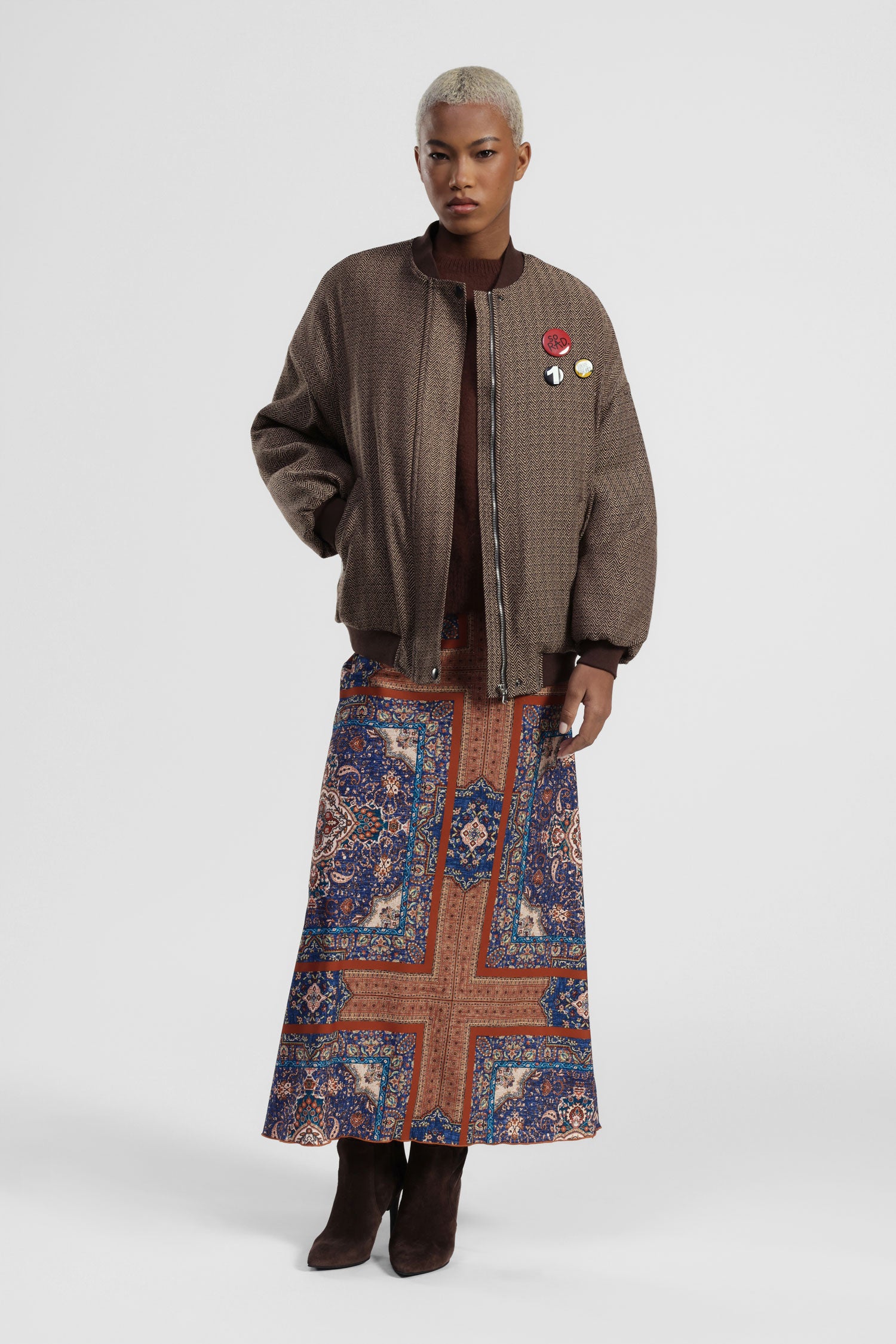 Gonna lunga stampa paisley geometrica