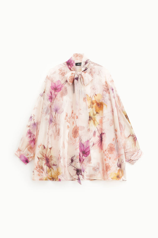 Camicia con motivo floreale e fiocco