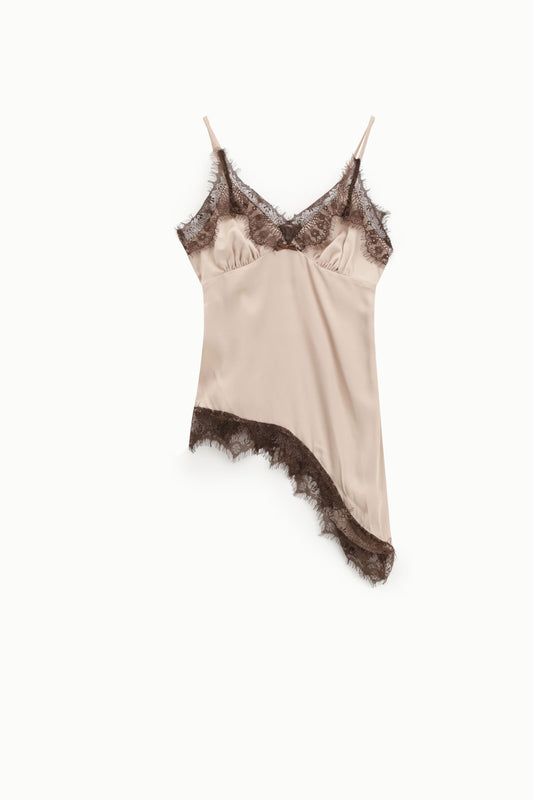 Top con spalline sottili e bordo di pizzo asimmetrico