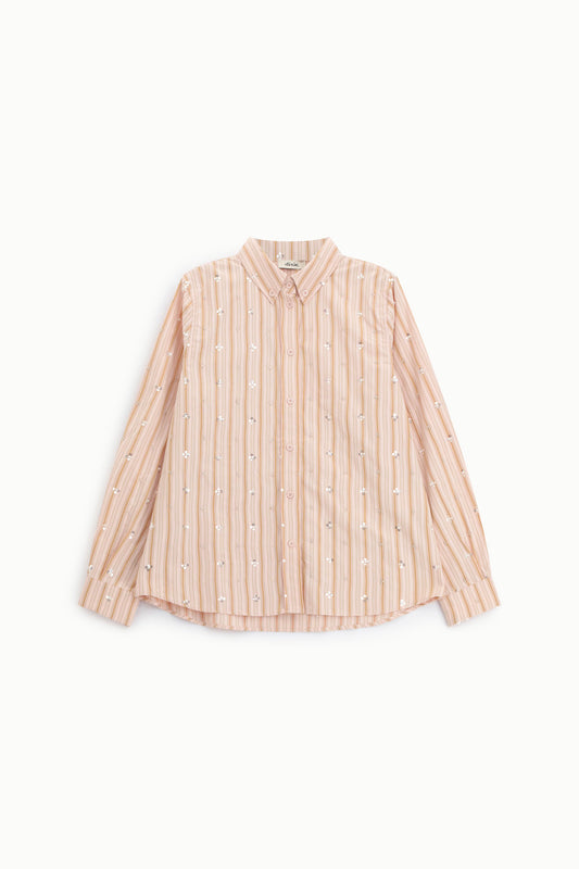 Camicia a righe con ricamo floreale e bottoni