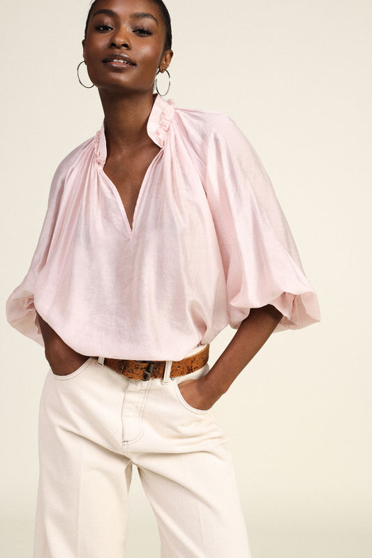 Camicia larga con maniche arricciate
