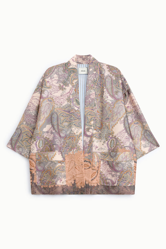 Cappotto duster fantasia paisley con tasche frontali