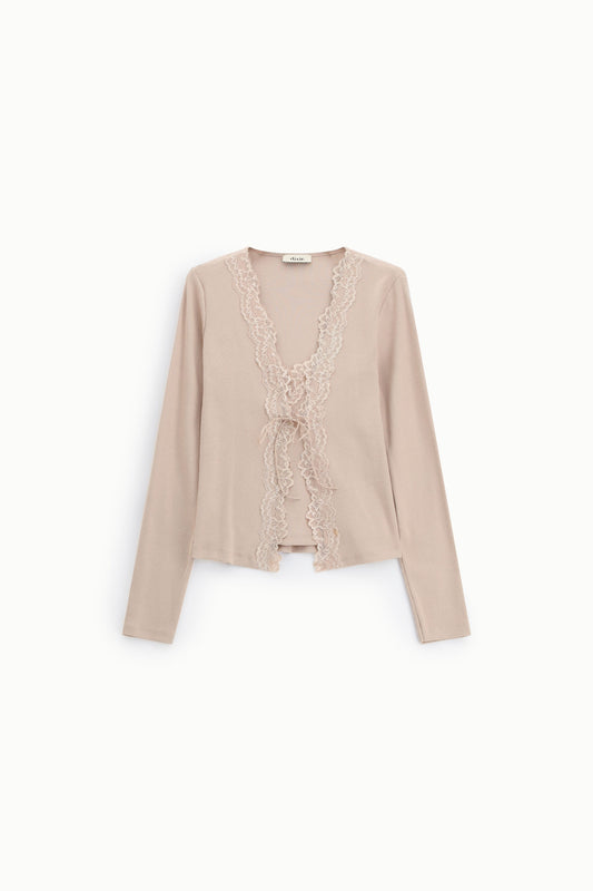 Cardigan con scollo a v e bordo in pizzo