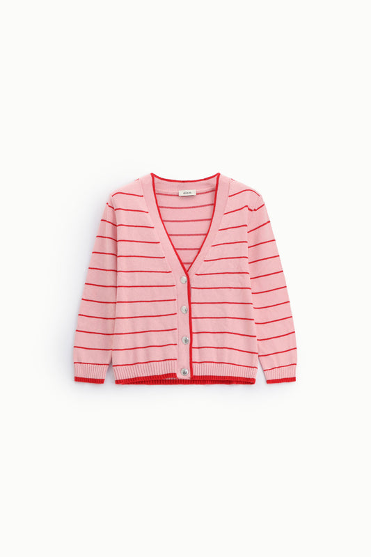 Cardigan a righe con bottoni e scollo a v