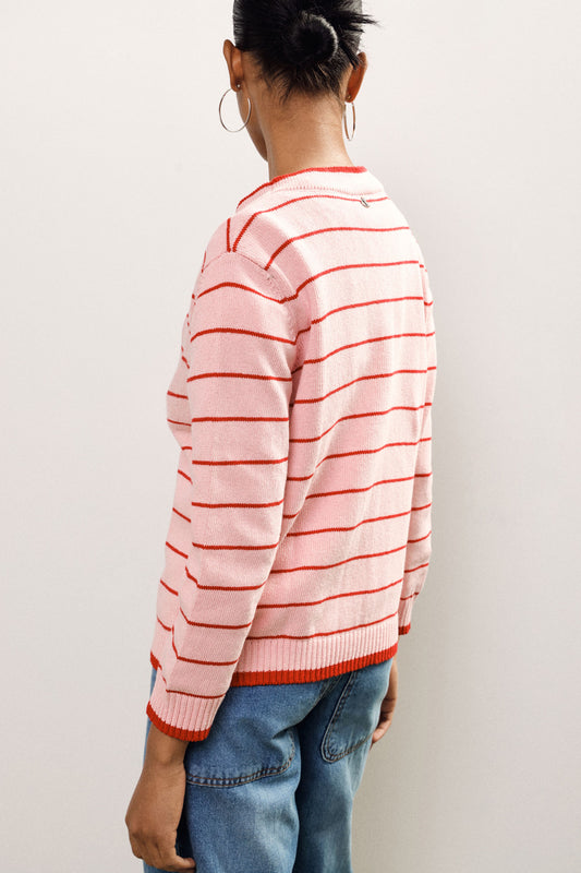 Cardigan a righe con bottoni e scollo a v