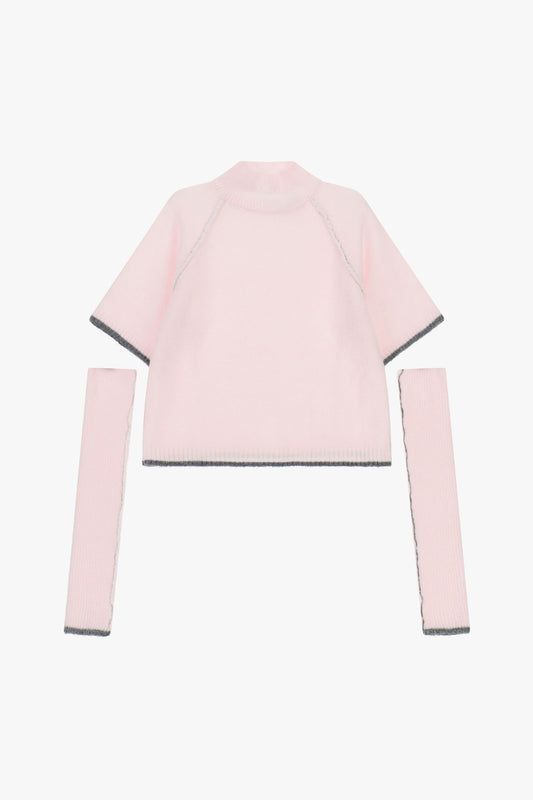 Maglione a maniche corte con collo alto e polsini