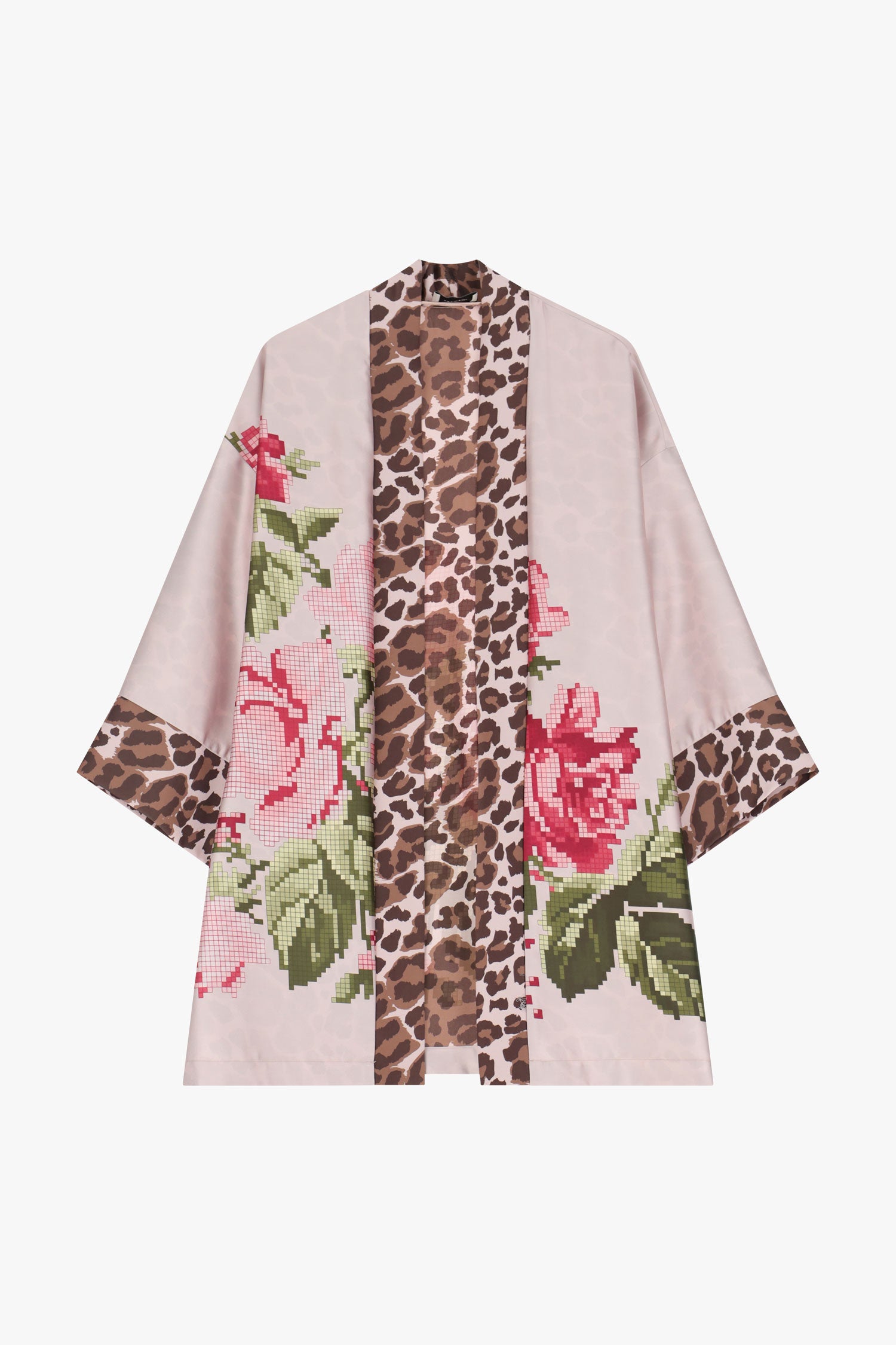 Kimono con stampa floreale e animalier