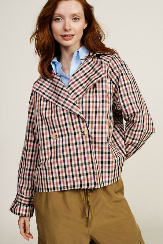 Giacca-camicia quadri doppiopetto con maniche lunghe
