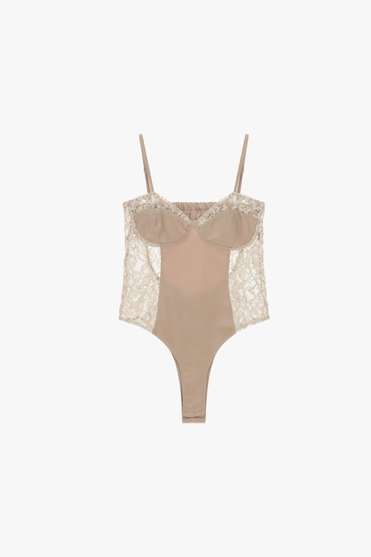 Body con inserti in pizzo e spalline sottili