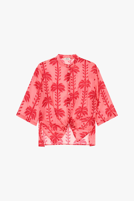 Camicia crop con stampa palme e nodo frontale