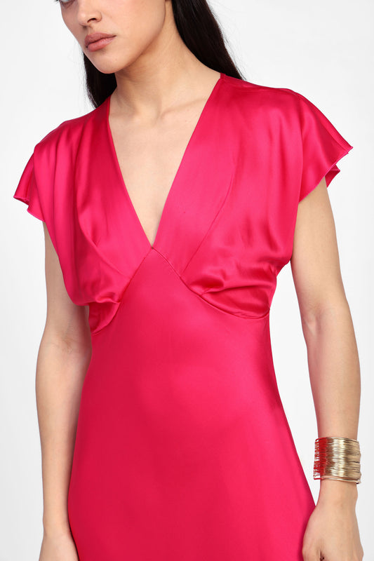 Abito in satin scollo a V fiore applicato