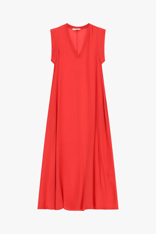 Abito midi svasato con scollo a v e spalle strutturate