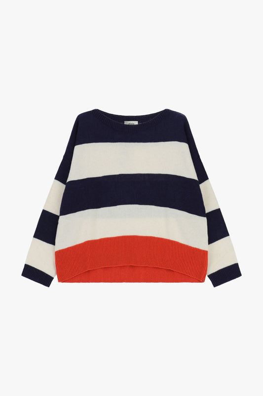 Maglione a righe con maniche lunghe e fondo a costine