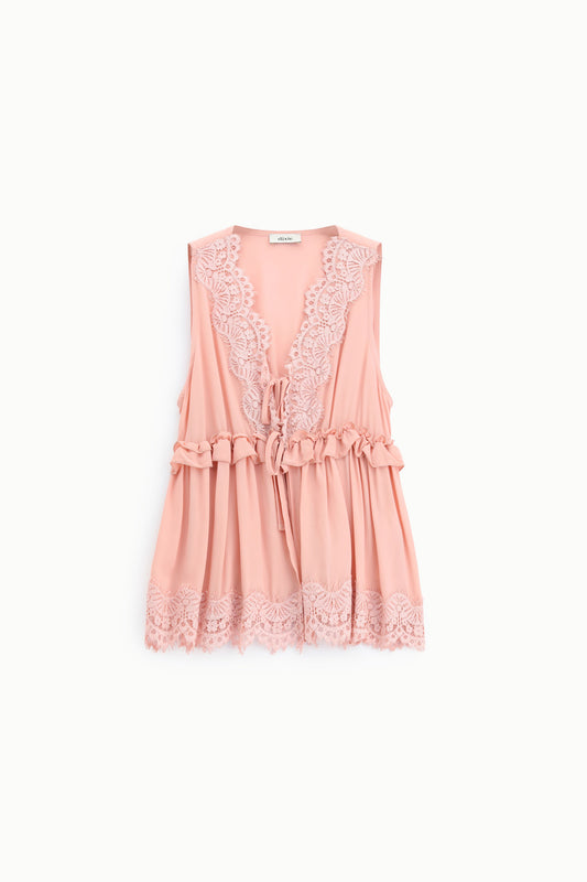 Top senza maniche con pizzo e scollo a v