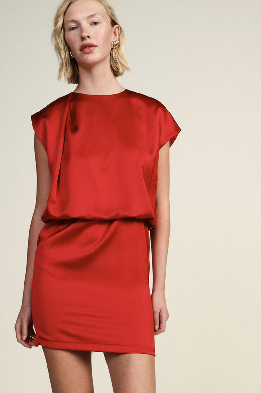 Vestito corto con scollo girocollo e zip posteriore