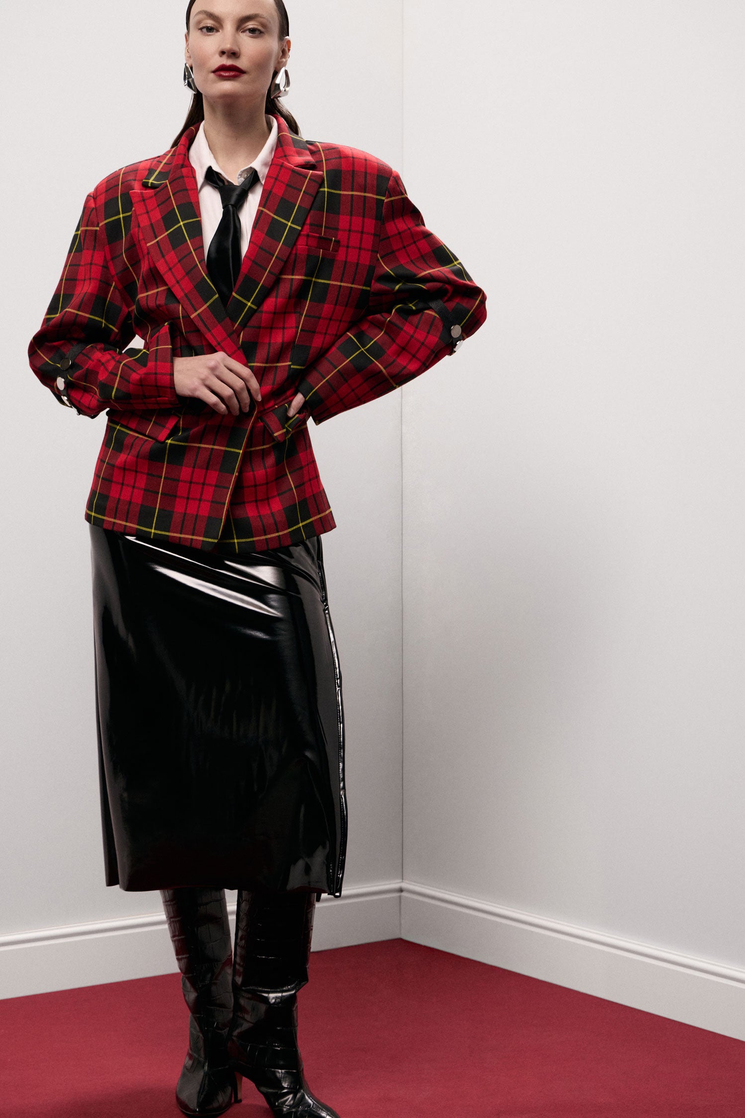 Blazer scozzese corto con dettagli bottoni