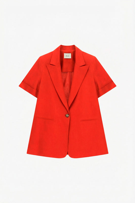 Blazer manica corta monopetto con tasche a filetto